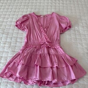 Idem Ditto Pink Ruffle Tiered Romper V Neck Mini Dress